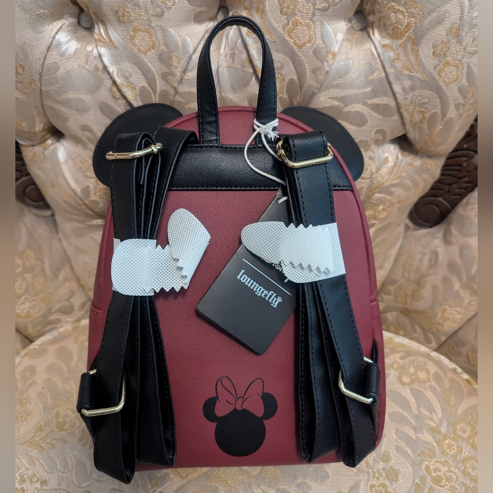 Disney Minnie Maroon, Multi-textured Loungefly Backpack - Picture 3 of 8